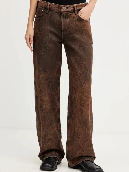 Дънки G-Star Raw с висока талия кафяво