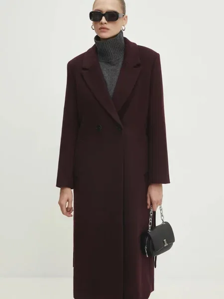 Вовняне пальто Answear.LAB перехідний двобортний бордовий