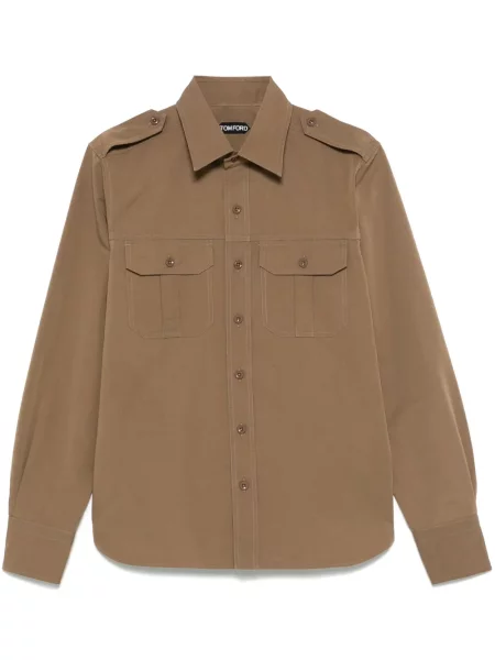 Cămașă Tom Ford din poplin maro