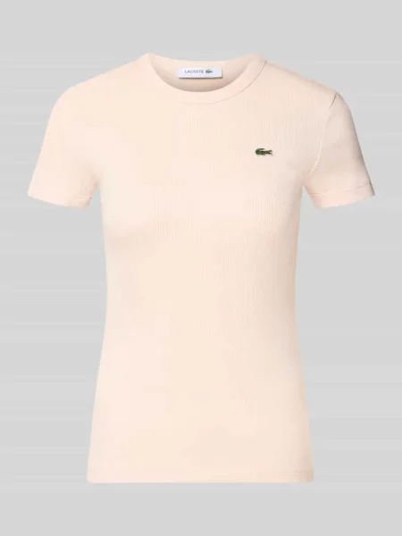 T-shirt o kroju slim fit z czystej bawełny model Lacoste różowa