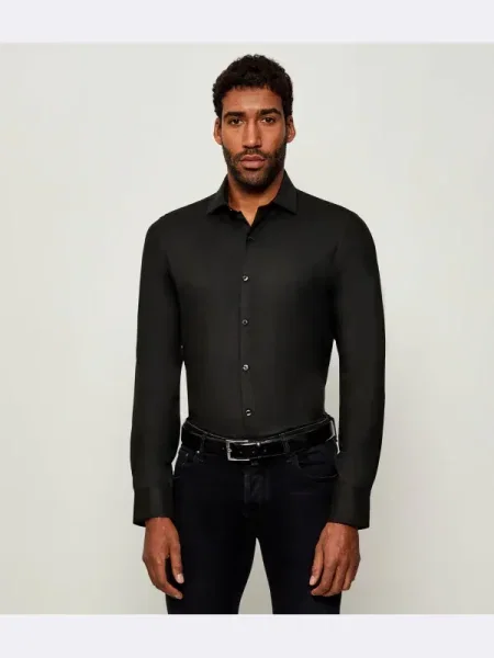 Calvin Klein Cămașă | Slim Fit cu adaos de lână negru