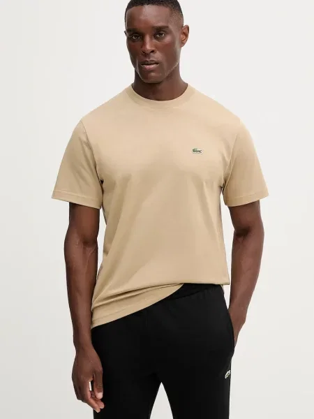 Тениска Lacoste тъмносиньо с изчистен дизайн бежово