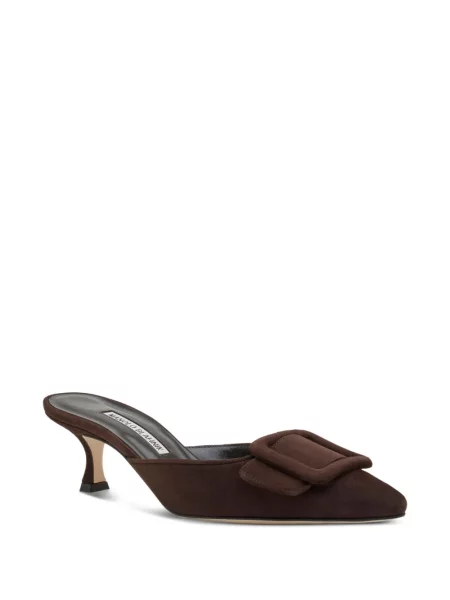 Zomšinės mulės Manolo Blahnik su sagtimis ruda