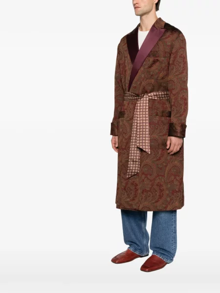 Płaszcz Etro z wzorem paisley żakardowy z paskiem czerwony