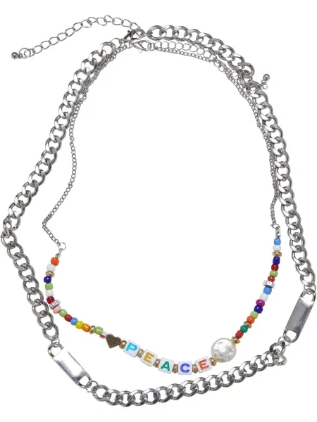 Urban Classics Verižica Peace Bead zelena / oranžna / rdeča / srebrna siva