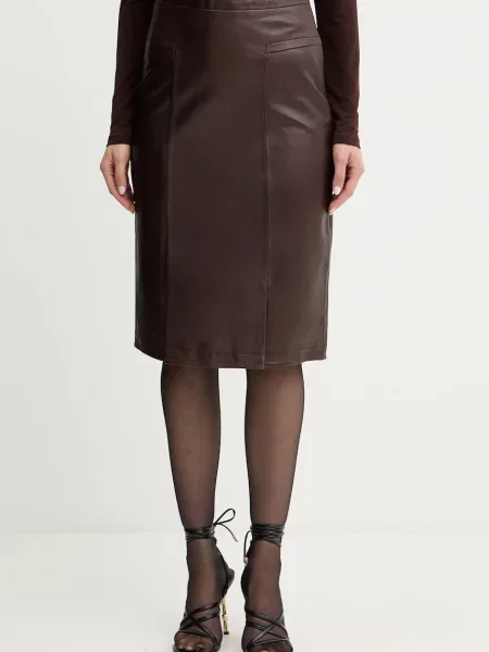 Herve Leger fustă de piele Estella mini drept maro