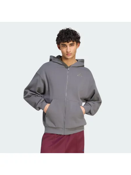 BLUZA Z KAPTUREM MAŁYM LOGO I SUWAKIEM NA CAŁEJ DŁUGOŚCI ADIDAS KIT szara