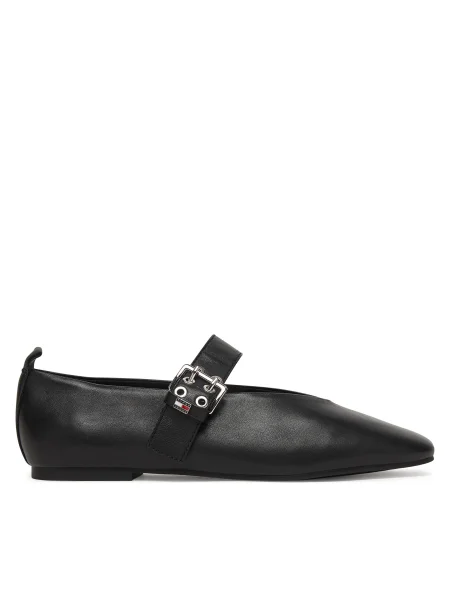 Tommy Jeans baleríny kožené TJW BALLERINA BUCKLE čierna