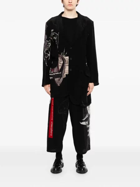 Grafički hlače Yohji Yamamoto s printom crna