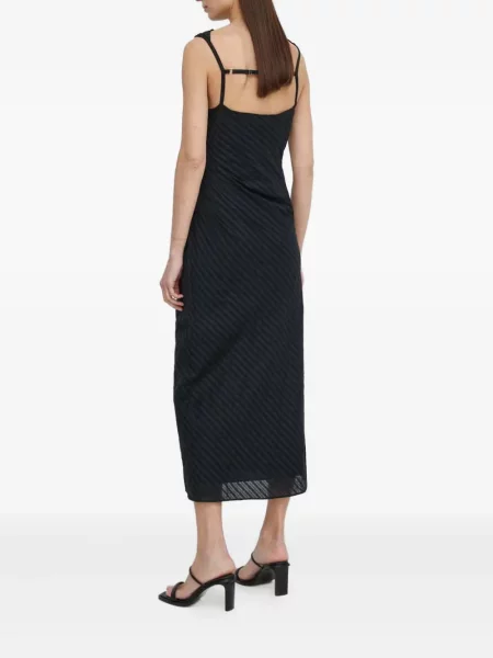 Rochie midi Samsøe Samsøe cu dungi până la genunchi de costum negru
