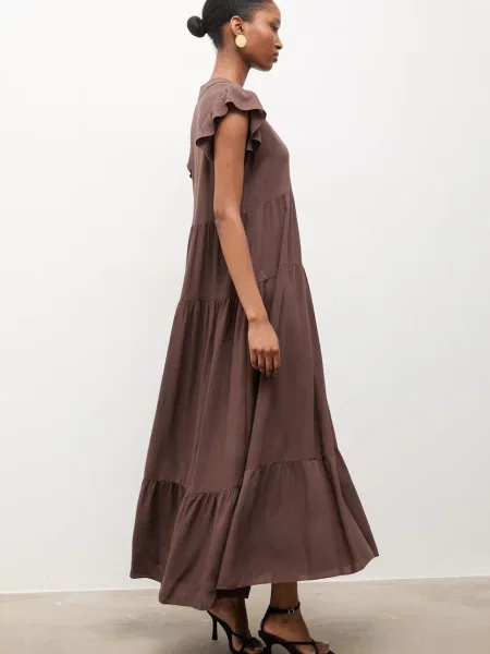 Answear.LAB sukienka z domieszką lnu brązowa