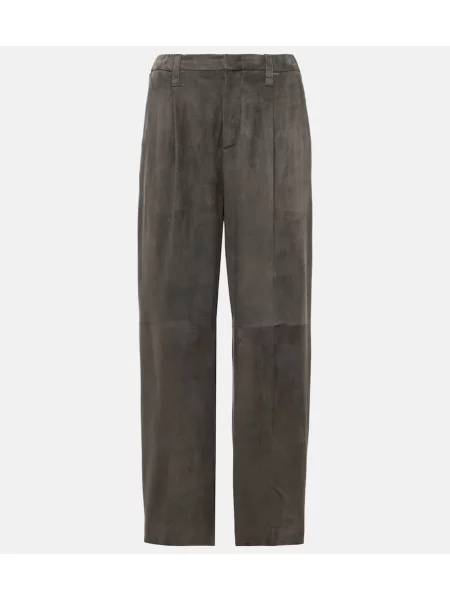 Pantaloni Brunello Cucinelli din piele de căprioară gri