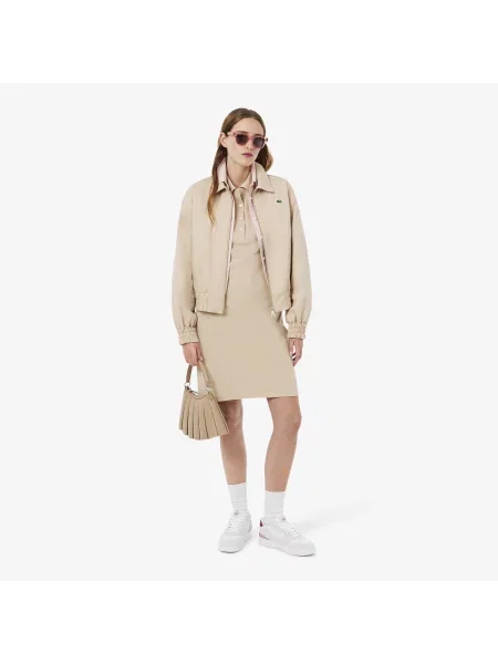 Lacoste Dopasowana Sukienka Polo Ze Stretchu Petit Piqué beżowa