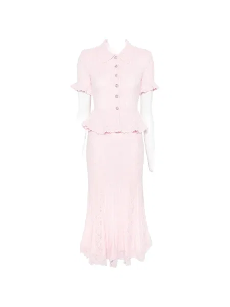 Cu peplum rochie Self-portrait tricotate de costum roz