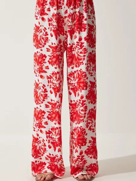 Happiness İstanbul Hlače ecru svetlo rdeča