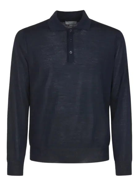 Vlněný svetr Canali s výstřihem do v modrý