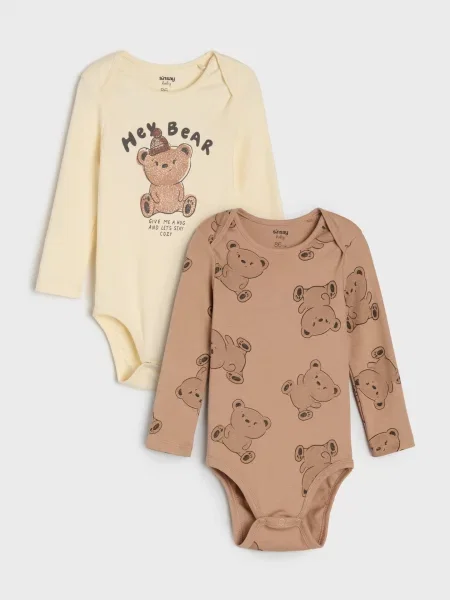 Sinsay body s motivem medvídků 2 pack krémová