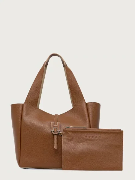 Bőr shopper táska Hogan barna