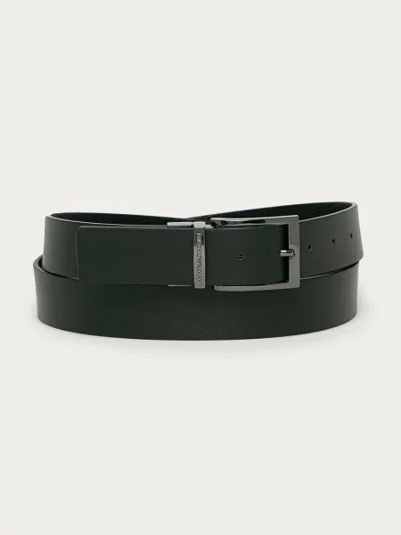 Emporio Armani Pasek skórzany dwustronny czarny