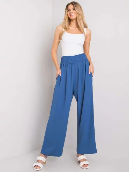Pantaloni Fashionhunters cu talie înaltă albastru