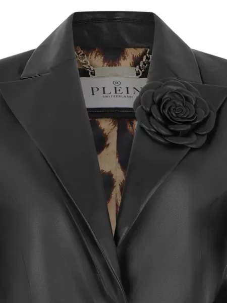 Δερμάτινος φλοράλ μπλέιζερ Philipp Plein με απλικέ μαύρο