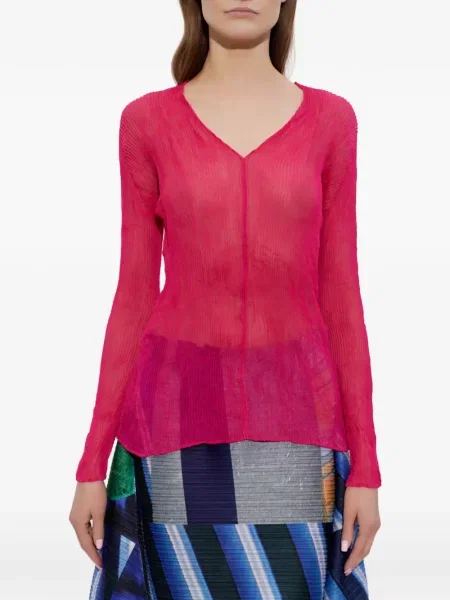 Bluzka Issey Miyake z dekoltem w serek plisowana różowa