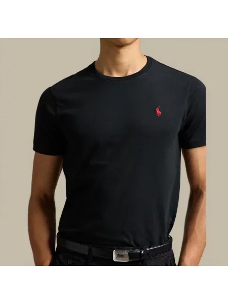 Koszulka polo Polo Ralph Lauren z dżerseju z dekoltem w kształcie litery U z długim rękawem czarna