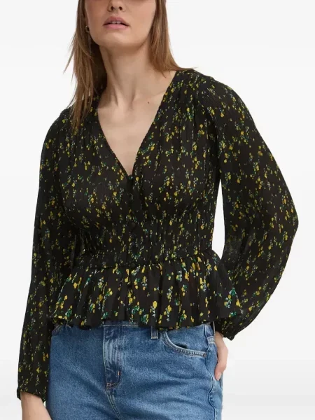 Bluză Desigual cu model floral cu decolteu în V negru