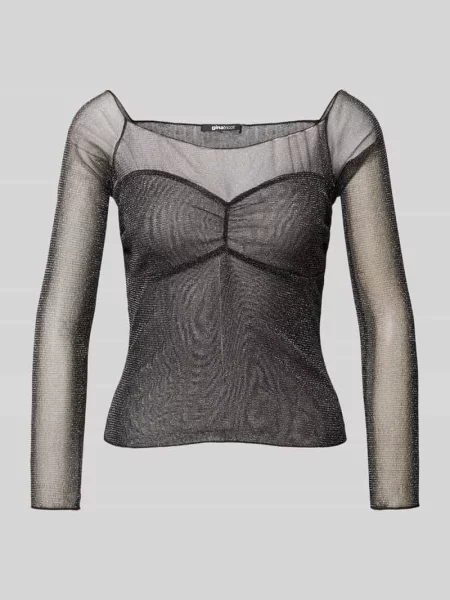 Bluzka z długim rękawem i dekoltem w łódkę model ‘Ballerina’ Gina Tricot czarna