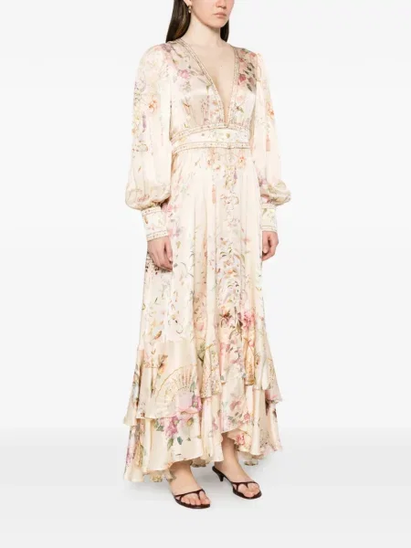 Rochie maxi Camilla de mătase cu model floral cu imagine