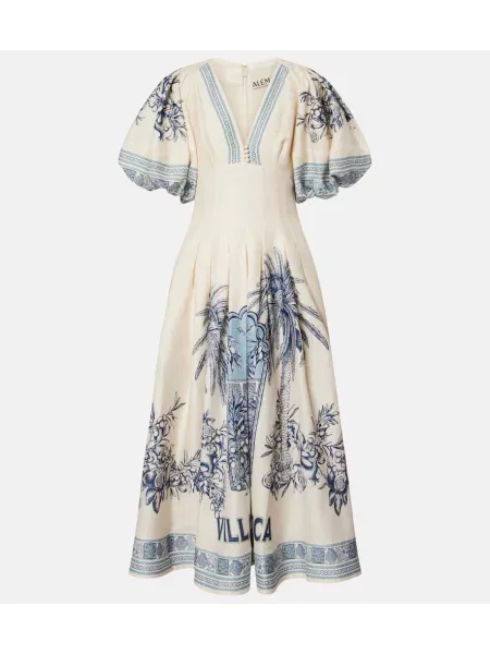 Lniana sukienka midi Alemais do kolan garniturowa biała