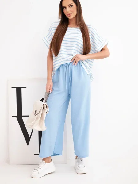 Bluză Kesi Włoski cu dungi cu picior lat alb