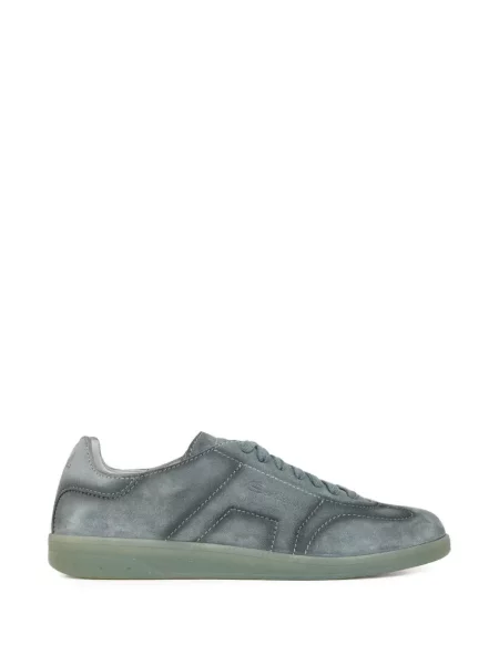 Sneakerși Santoni cu șireturi din piele de căprioară gri