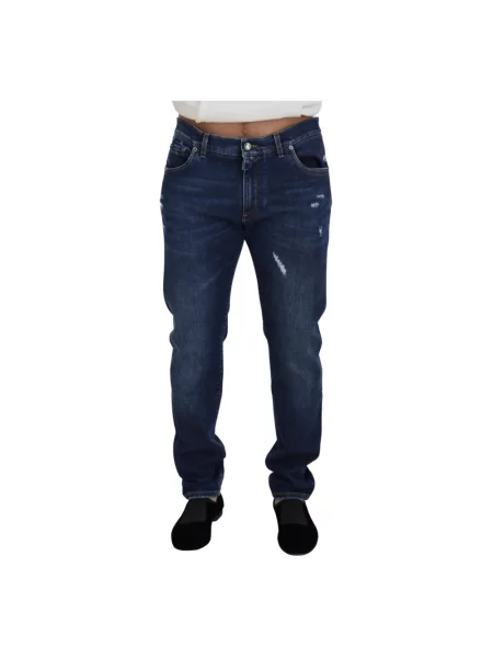 Skinny jeansy skinny Dolce And Gabbana z przetarciami niebieskie