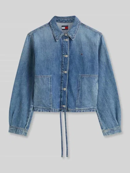 Kurtka jeansowa o kroju relaxed fit z mieszanki bawełny i lnu z tunelem Tommy Jeans niebieska