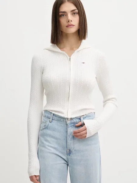 Жилетка Tommy Jeans дамска от лека материя бяло