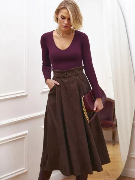 Спідниця міді Dressa оксамит коричневий