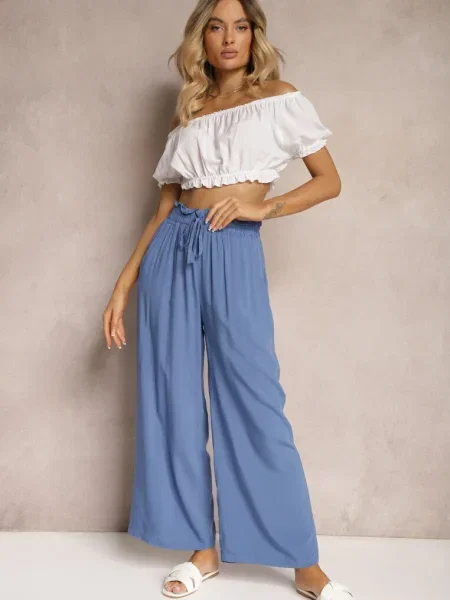 Pantaloni albaștri Palazzo High Waist din cu în talie Nellsea albastru