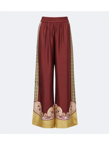 Pantaloni palazzo La Doublej de mătase cu imagine