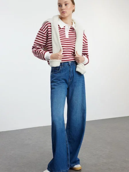 Blugi Trendyol cu talie înaltă albastru