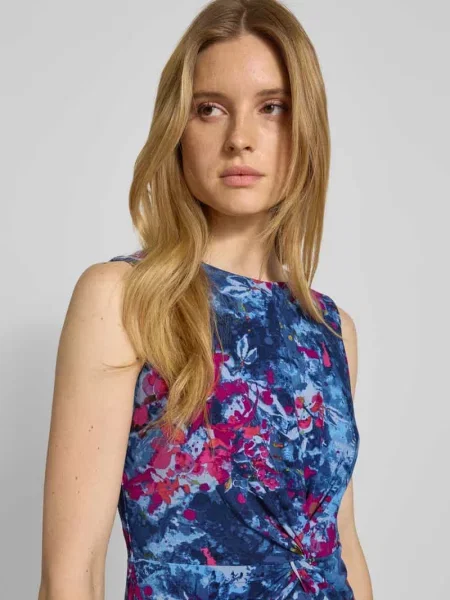 Sukienka midi z wiązanym detalem model ‘TESSANNE’ Lauren Ralph Lauren błękitna