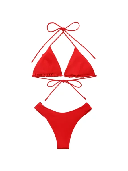 Bikini Elegancia cu gât halter roșu