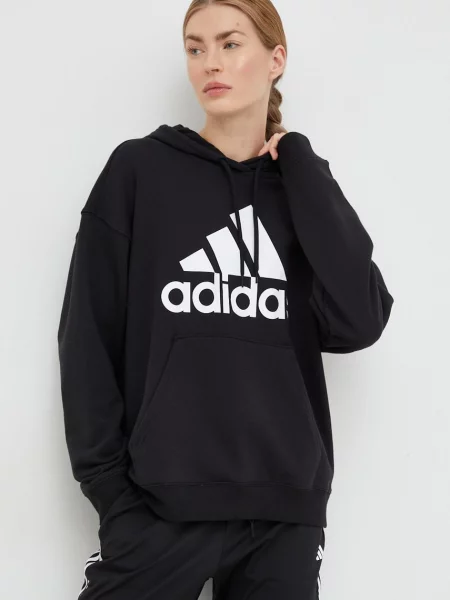 Суичър с качулка Adidas с качулка с принт черно