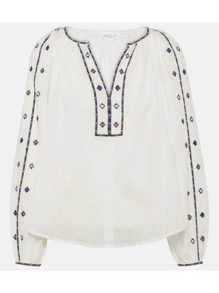 Top Velvet cu broderie de catifea alb