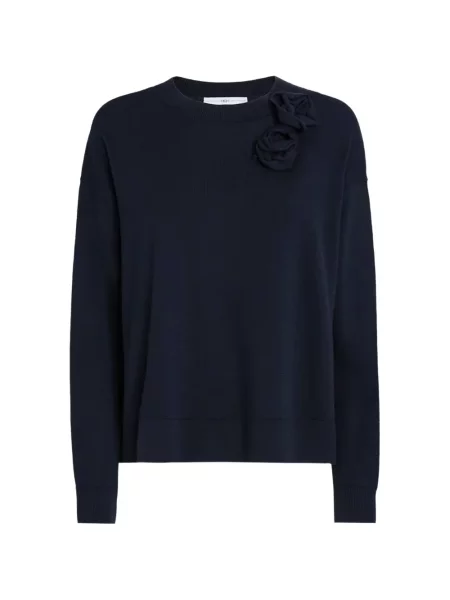 Pulover High cu model floral cu aplicații albastru