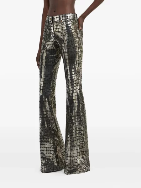 Spodnie Roberto Cavalli skórzane srebrne