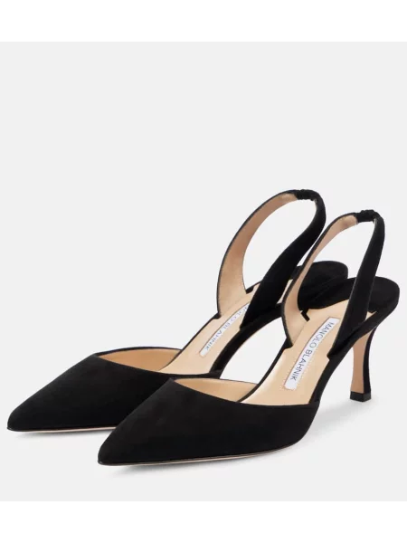 Pantofi cu toc Manolo Blahnik din piele de căprioară slingback negru