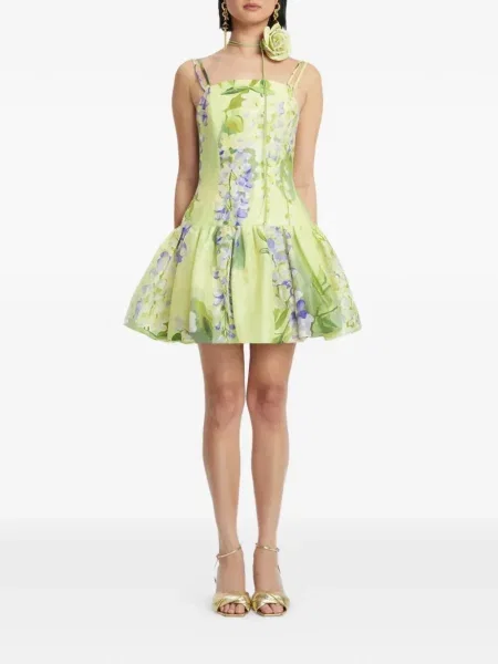 Rochie mini Leo Lin cu model floral de costum verde