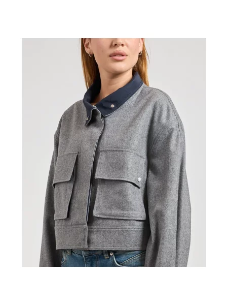 BOSS kurtka z wełną przejściowa oversize szary