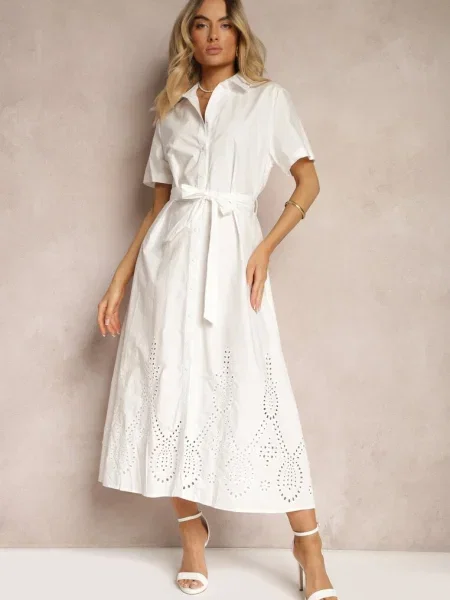 Rochie din cu Dantelă și în Talie cu Dimosha albă